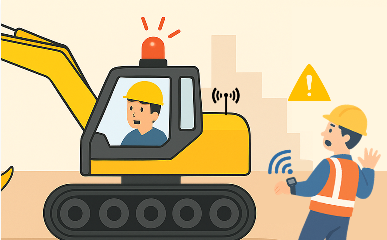 Proximity sensor warning when a worker nears heavy equipment.